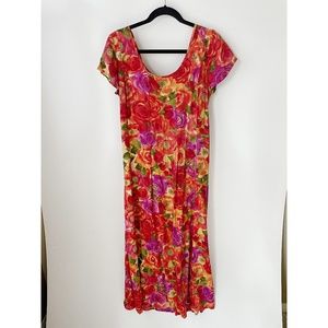 JAMS WORLD Vintage Rose Floral Print Midi Tie Back Dress